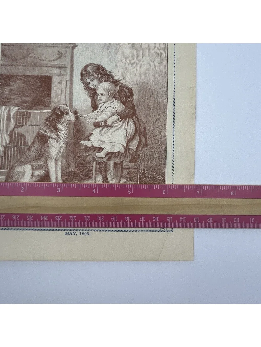 Antique 1896 Picture Lesson Paper Victorian Child Dog Engraving Print Art    C21